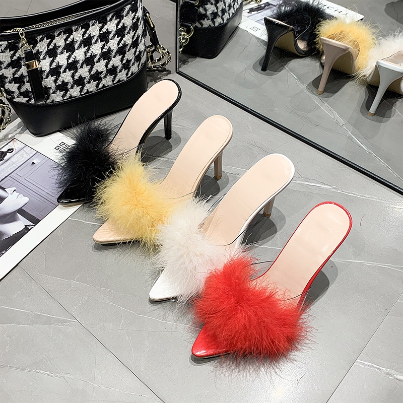 Xăng đan Cao Gót Manxixi Thời Trang Nữ In Họa Tiết Lông Vũ 3.74 Inches (Size 35-43)