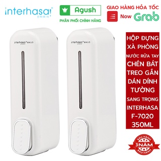 Hộp đựng nước rửa tay treo dán gắn tường không khoan INTERHASA F-7020 trắng đẹp 1 ngăn 350ml nút nhấn nhẹ êm không rò gỉ