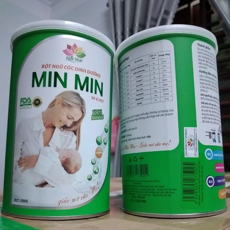 Bột ngũ cốc dinh dưỡng Min Min - hỗ trợ lợi sữa, về dáng cho mẹ sau sinh hộp 500g