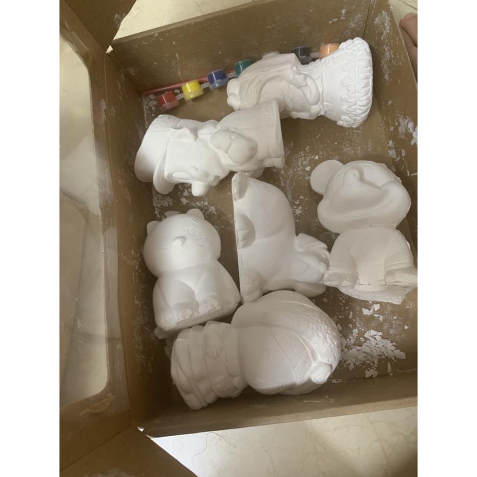 Tượng Tô Màu, Thạch Cao Cho Bé Combo 6 hoặc 8 Tượng Kèm Cọ Vẽ, Hộp Màu