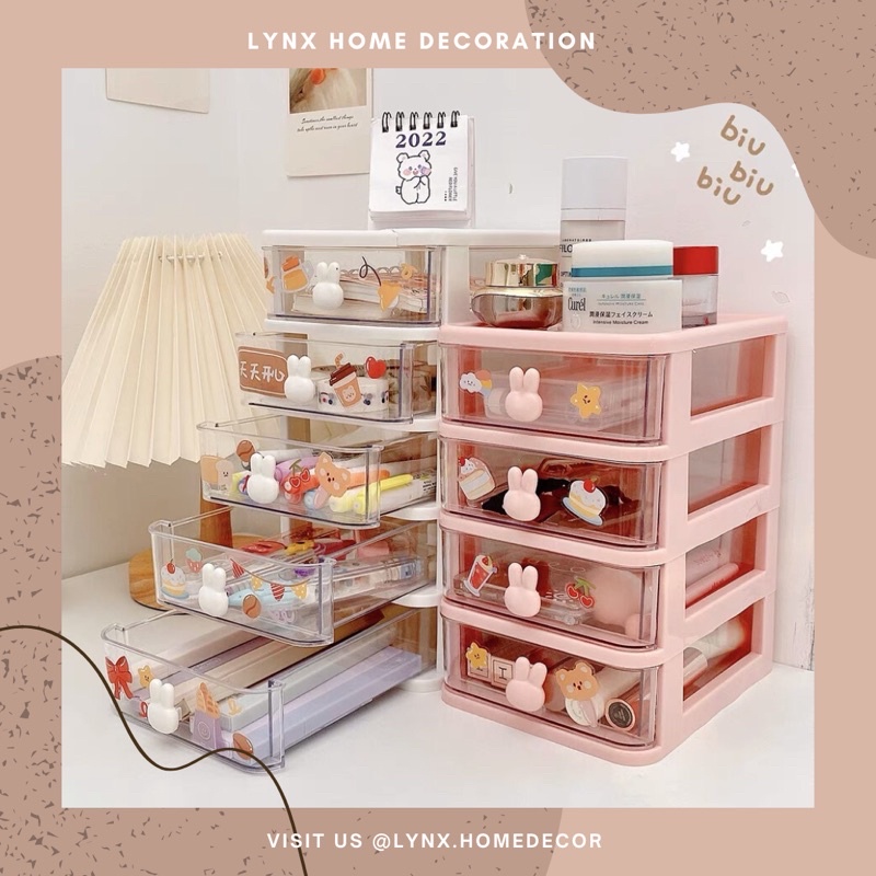 Tủ ngăn kéo con thỏ nhiều tầng mini để bàn đựng đồ đa năng phong cách Hàn Quốc dễ thương