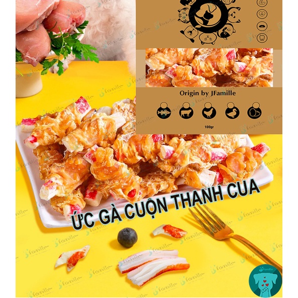 Treat Thưởng Giàu Đạm Chó Mèo JFAMILLE, Ức Gà Cuộn Thập Cẩm, Món Ngon Giàu Dinh Dưỡng. JF195