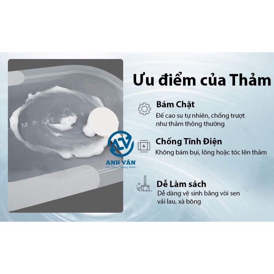 Thảm chùi chân hút nước siêu thấm Cao cấp chính hãng Living Simple 4 lớp chống trượt lau khô chỉ sau 3 giây