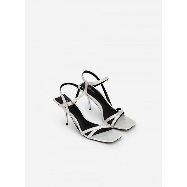 Vascara Giày Sandal Quai Mảnh Đan Nơ Vân Da Kỳ Đà - SDN 0696 - Màu Bạc