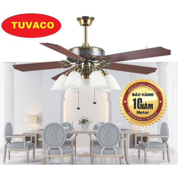 Quạt Trần Trang Trí TUVACO H905-01, quat trần giả cổ, quạt trần có đèn, bảo hành lên đến 10 năm motor