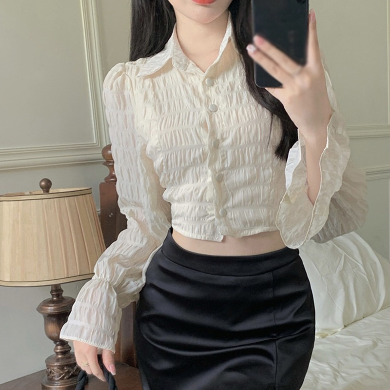 Áo Croptop Tay Dài Phối Nơ Thiết Kế Hợp Thời Trang