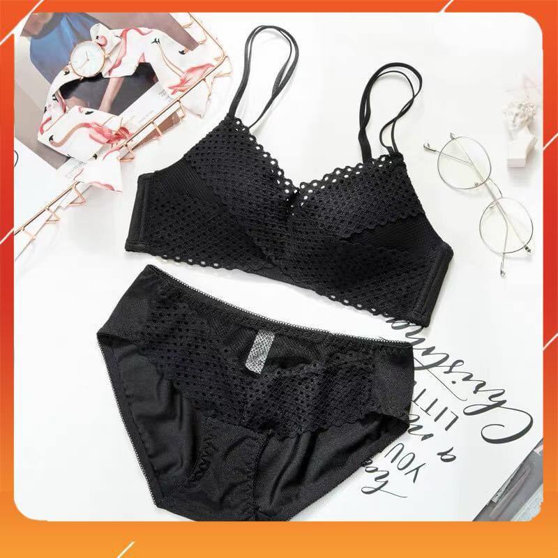 Set bộ đồ lót nữ phối ren áo không gọng, có đệm mút, quần phối màu sexy, Mã B19208