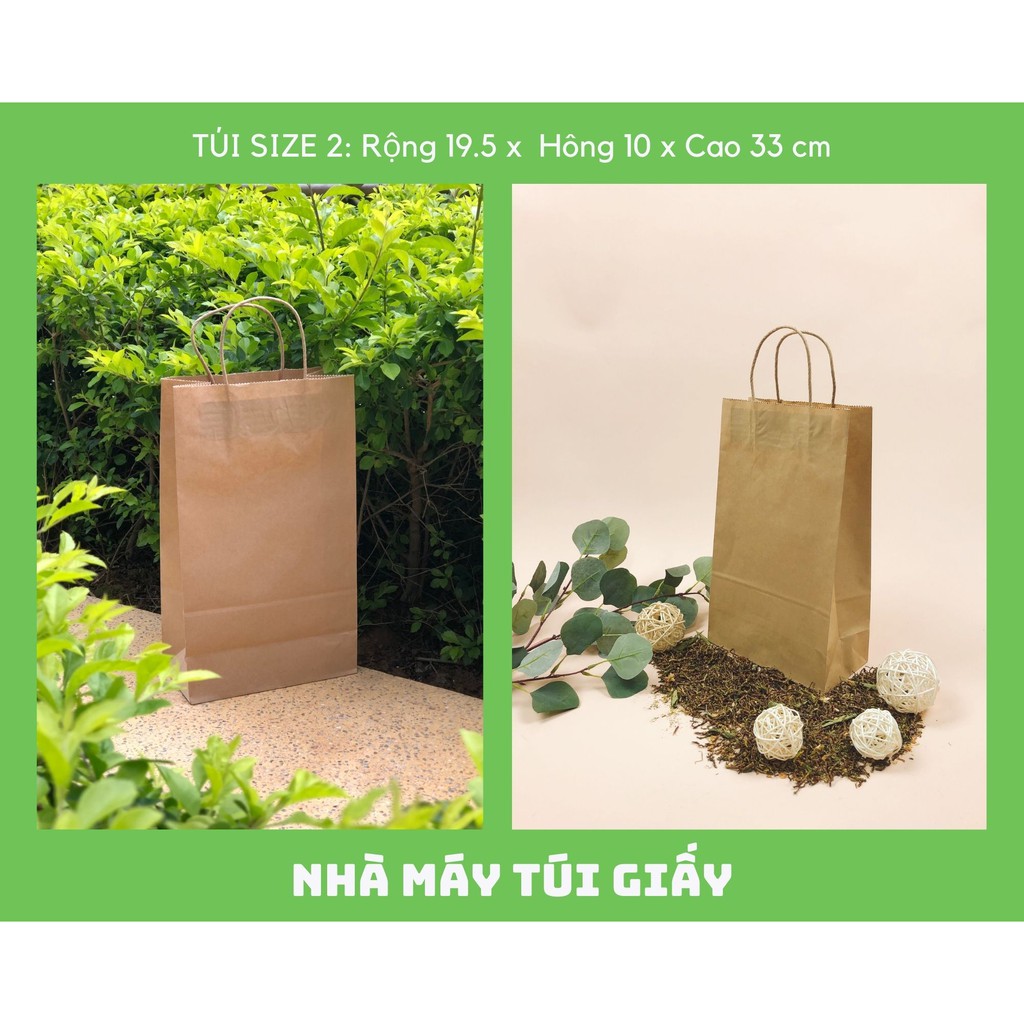 RẺ NHẤT 10 túi giấy nâu có quai Size 2:19.5x10x 33 cm túi đựng hàng 3kg