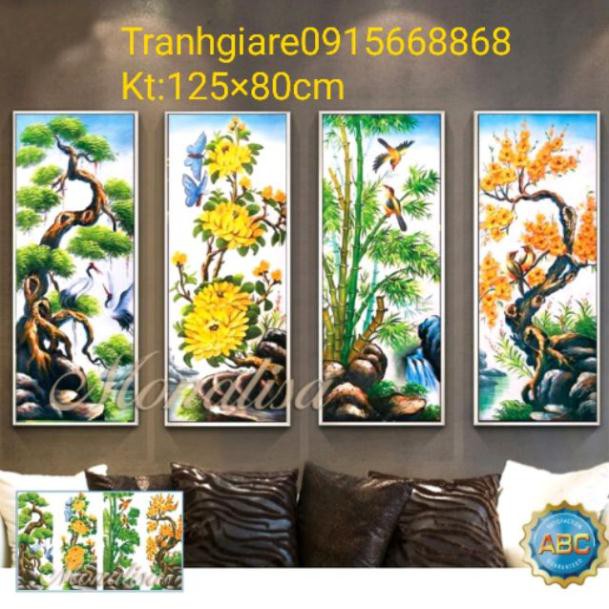 Tranh đính đá tứ quý tùng cúc trúc mai tuyệt đẹp kt 125×80cm