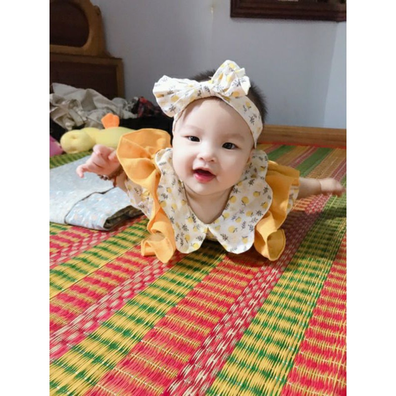 Bodysuit em bé đẹp❤️ FREESHIP ❤️ Body trẻ em kèm turban từ ss -13kg chất thô cotton phối yếm vải đũi xốp