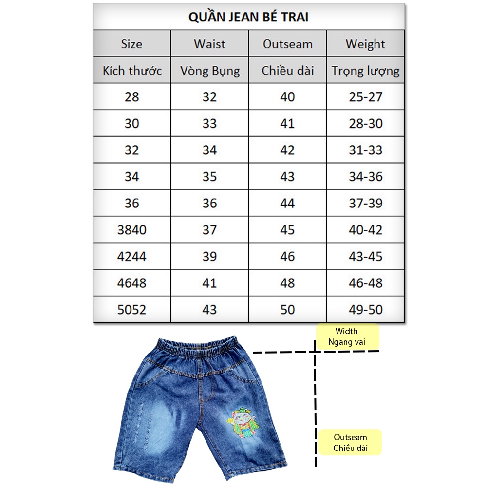 Quần Jean lửng bé trai size 25-50kg mẫu ngẫu nhiên chất jean co giãn