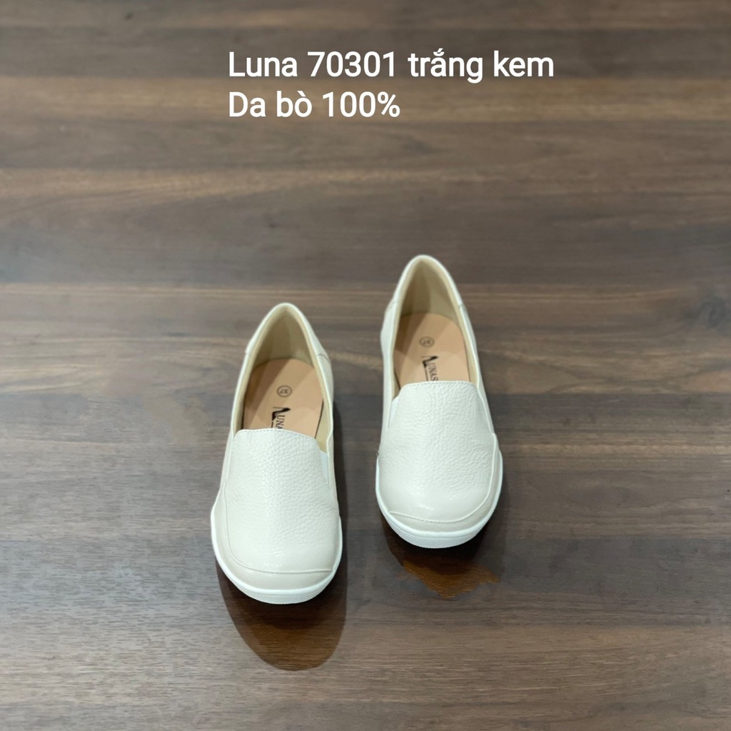 Giày bệt nữ da bò thật êm chân mềm LUNASHOES 70301 giầy lười slip on trung niên cho mẹ dễ đi dễ phối đồ