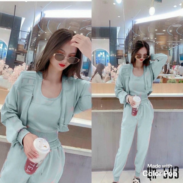 Sét bộ lụa ba món kiểu dáng thể thao chuẩn ảnh
