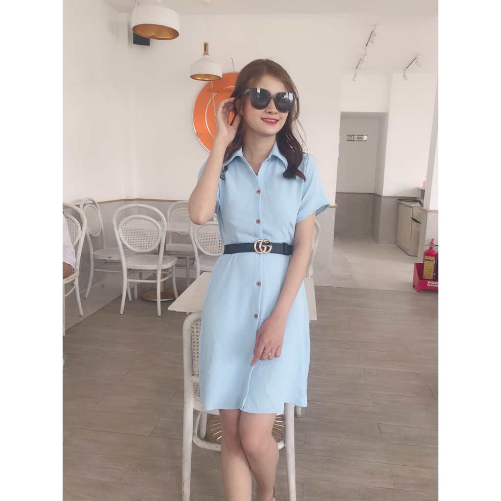 Áo đầm sơ mi lụa ngắn tay ,đầm sơ mi trơn công sở đơn giản ,dáng dài kiểu hàn quốc DK _STORE | BigBuy360 - bigbuy360.vn