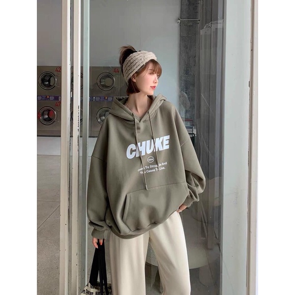 Áo Hoodie Unisex Nam Nữ In Chữ CHUKE Chất Nỉ Bông Siêu Đẹp. Áo Khoác Nỉ Dáng Rộng Dài Tay Màu Xanh Rêu | BigBuy360 - bigbuy360.vn