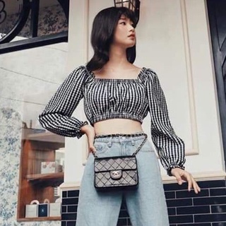 ÁO CROPTOP CARO TRỄ VAI F7-3