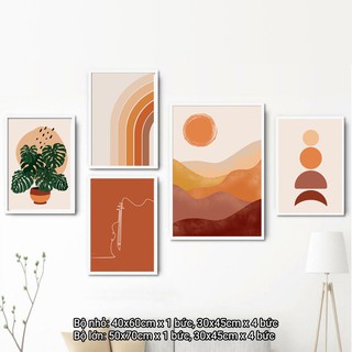 Bộ tranh BOHO trừu tượng - Tranh canvas treo tường phòng khách phòng ngủ, tặng đinh 3 chân treo tranh.