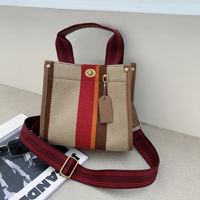 IELGY Túi Đeo Vai Vải Canvas Kẻ Sọc Thời Trang Cho Nữ