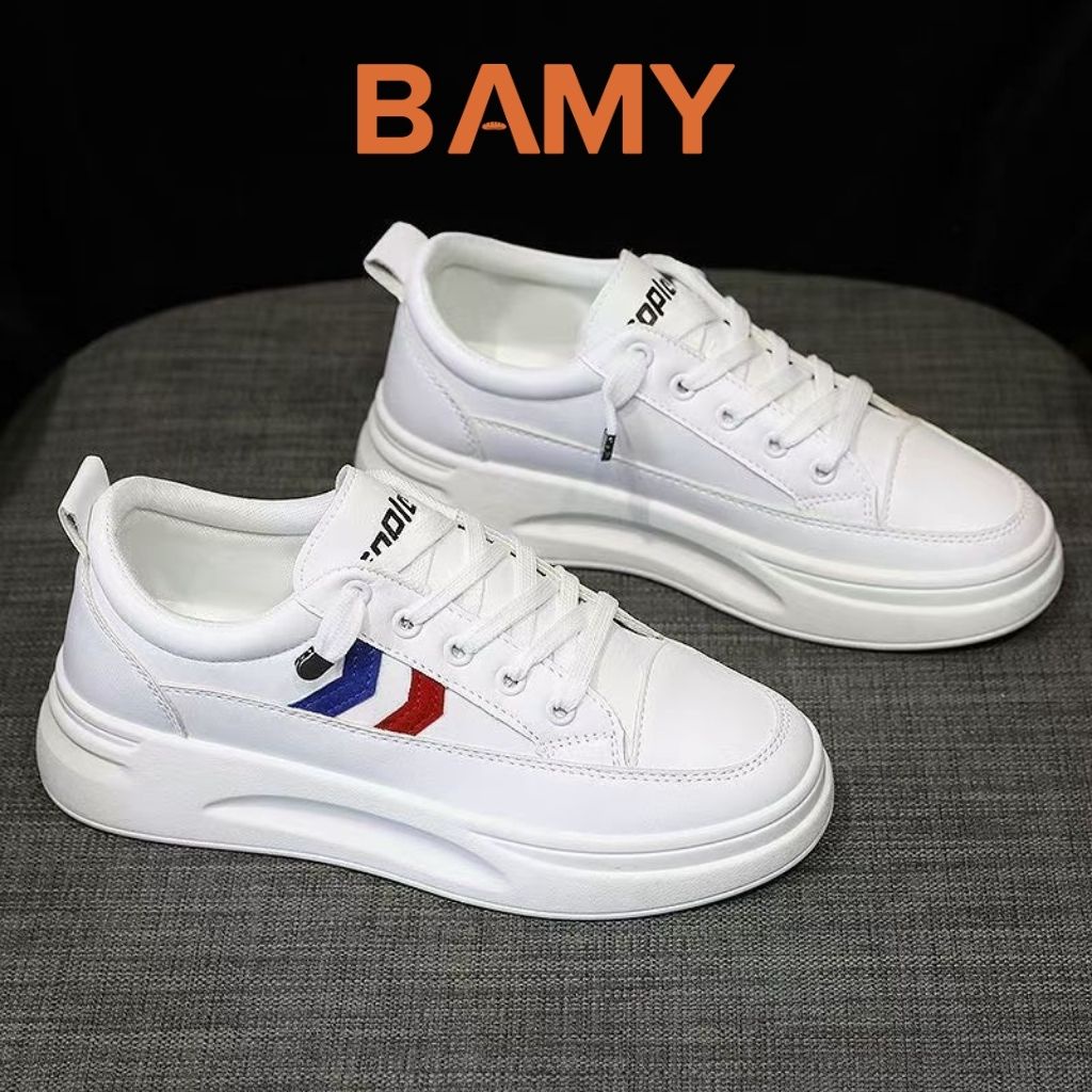 Giày thể thao Sneaker nữ trắng đế bằng phong cách RETRO, Giày nữ BAMY đế bánh mì dáng basic cao 3 phân