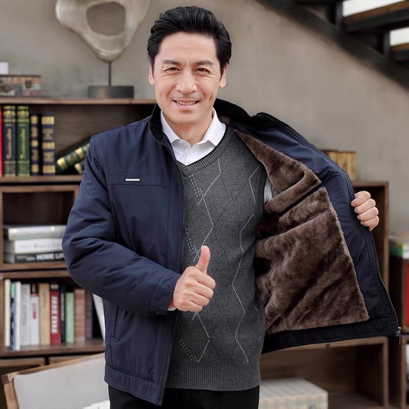 Áo khoác dành cho đàn ông trung niên chần bông dày dặn siêu ấm