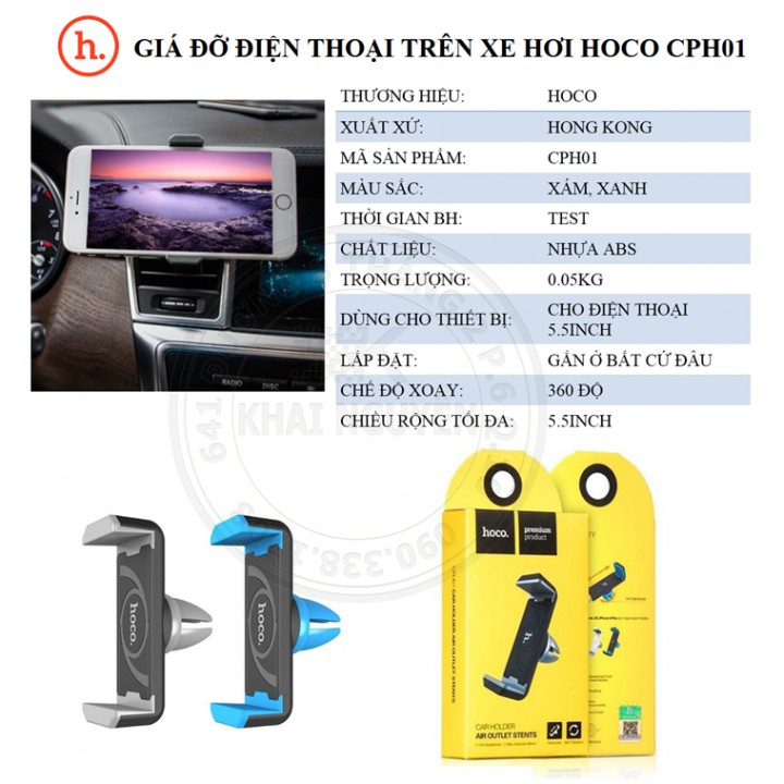 Giá Đỡ Điện Thoại Hoco CPH01 Trên Oto - Xe Hơi Kẹp Khe Máy Lạnh