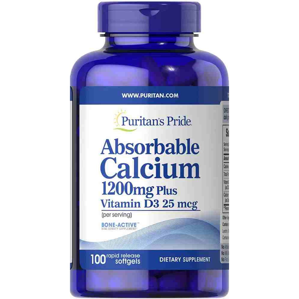 Puritan's Pride Absorbable Calcium 1200 mg Plus Vitamin D3 25 mcg Size 100