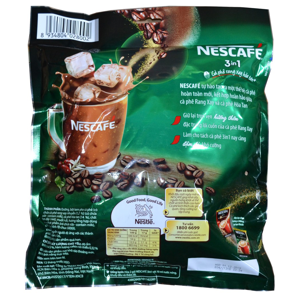 Nescafe 3in1 Đậm vị cà phê bịch Combo 2 túi x 46 gói  x 17g