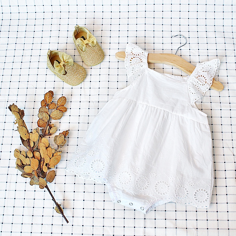 Bộ Áo Liền Quần Tam Giác Thêu Ren Chất Liệu Cotton Thời Trang Mùa Hè Cho Bé Gái