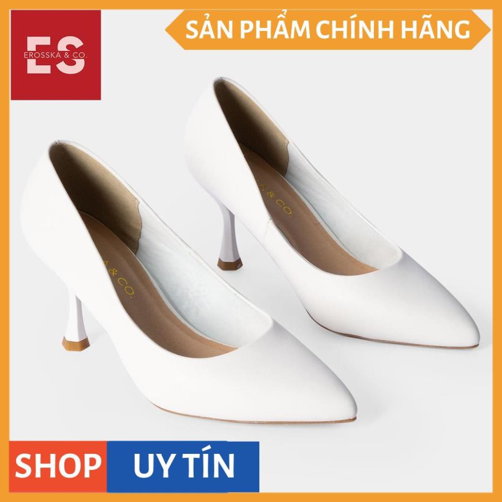 Giày cao gót Erosska thời trang mũi nhọn kiểu dáng cơ bản gót cao 8cm màu trắng _ EP010 | BigBuy360 - bigbuy360.vn