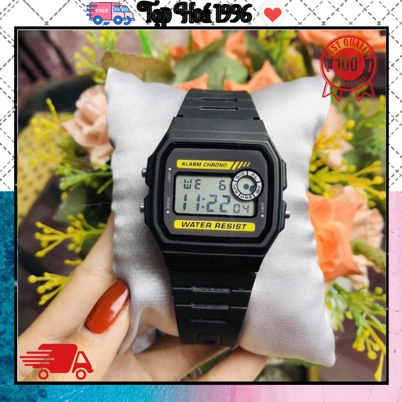 đồng hồ điện tử unisex wr f94 dây cao su mặt nhựa - đồng hồ nam nữ thời trang