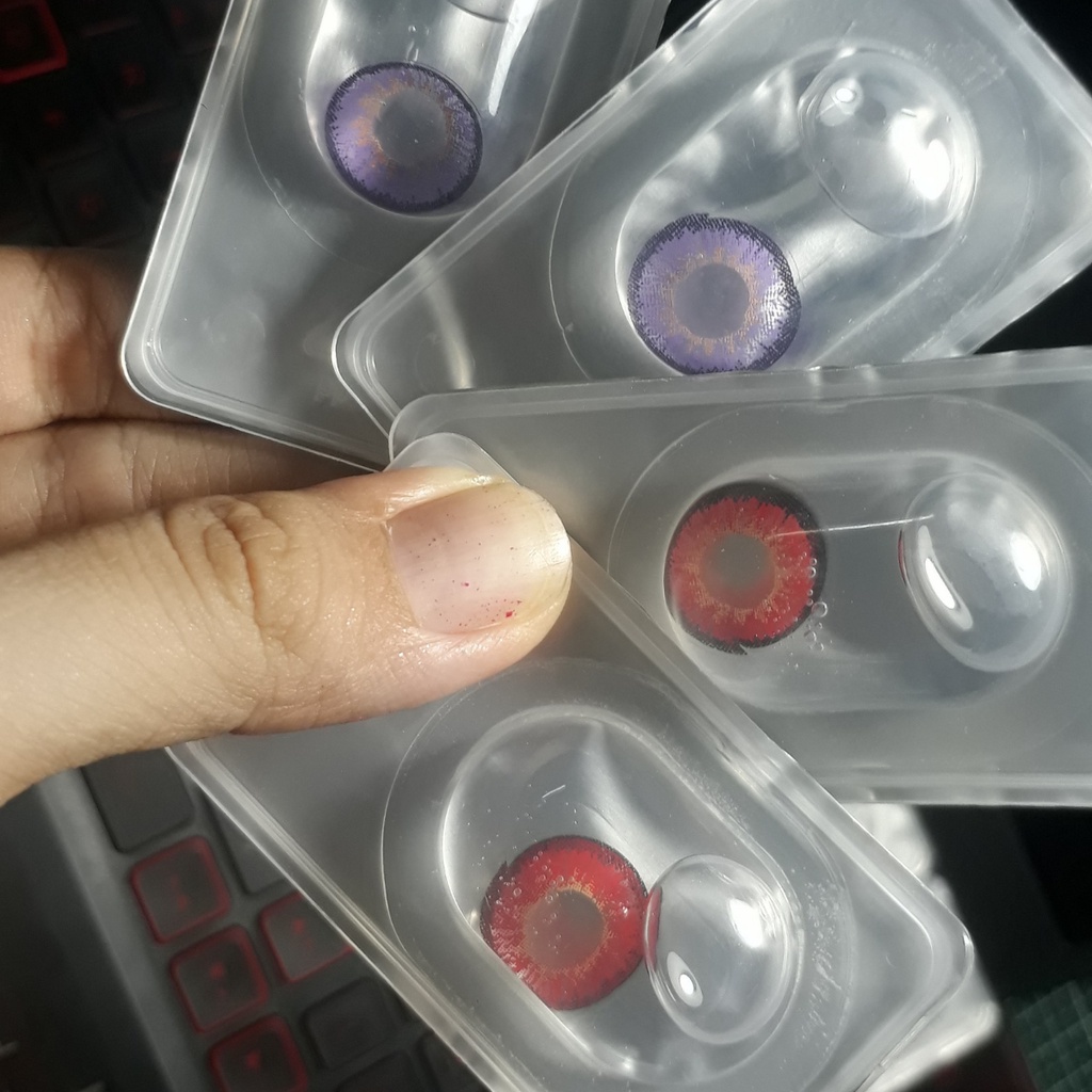 Kính áp tròng lens snow cosplay 0 độ màu nâu cam vàng xanh dương đỏ xanh lá tím xám