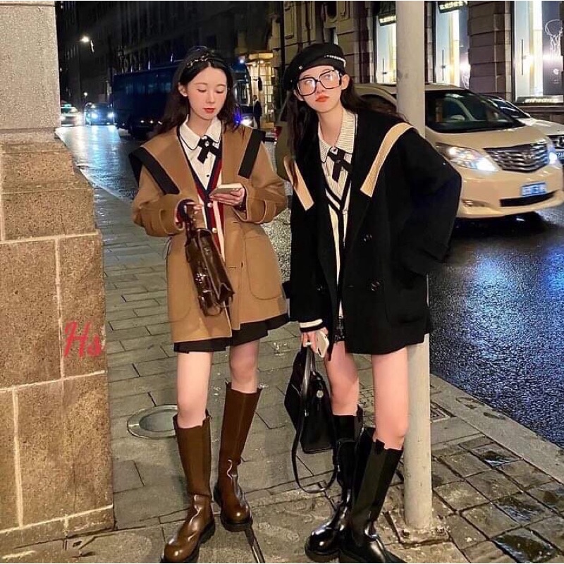 áo khoác dạ thuỷ thủ dài qua Mông hs