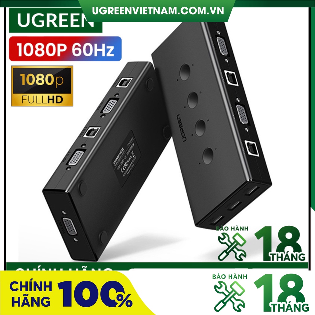 Bộ chuyển tín hiệu 4 CPU dùng 1 màn hình KVM Switch USB, VGA Ugreen 50280 cao cấp