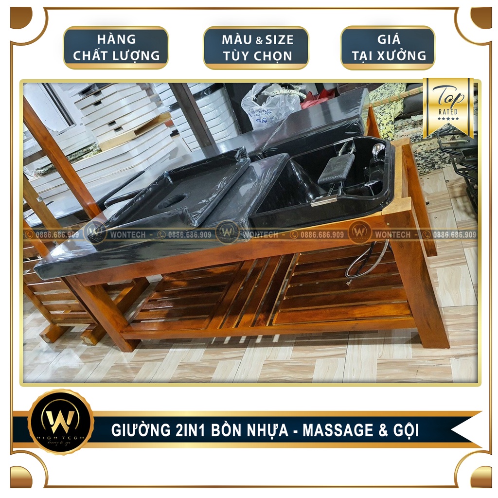 [WONTECH - NOW SHIP] Giường Gội &quot;GỖ&quot; 2in1 , Bồn &quot;NHỰA&quot;.