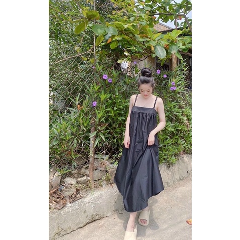 Đầm Váy Babydoll dáng xòe thô hai dây tết tít form dài vạt bầu cực xinh nhiều màu basic 456789