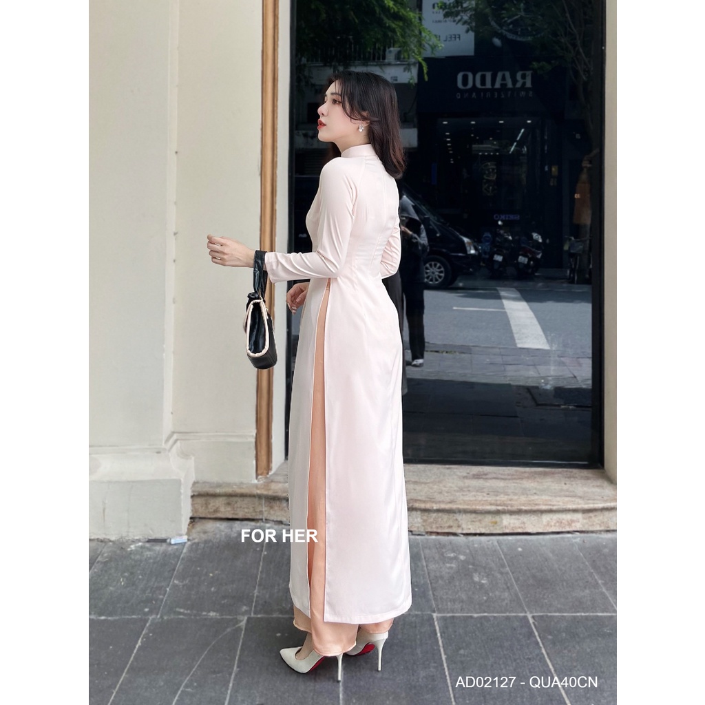 Áo dài Cách tân nữ trơn nút ngọc kem AD02127