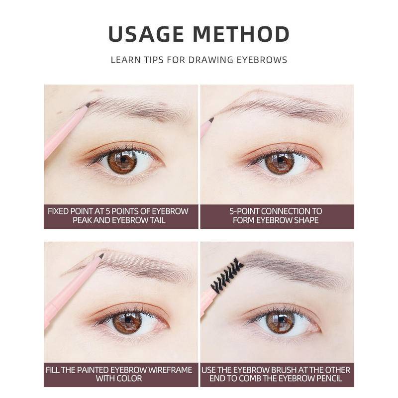 Bút chì kẻ lông mày hai đầu tự động 4 màu tùy chọn chống nước lâu trôi dễ lên màu kèm cọ