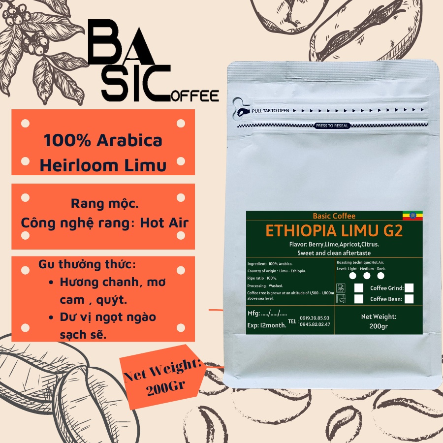 Cà Phê Arabica Ethiopia Limu G2 Basic Coffee Nhập Khẩu Cà Phê Nguyên Chất Gói 200gr