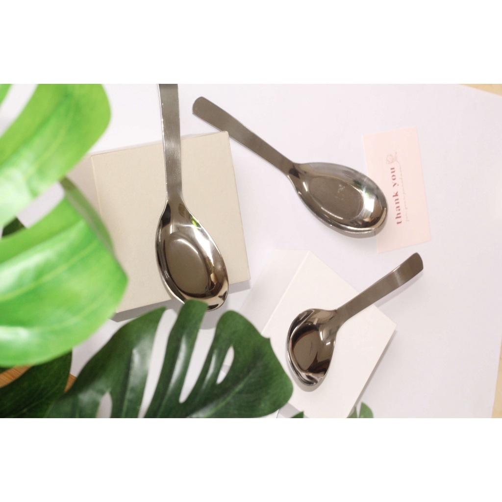 Bộ thìa muỗng inox cán ngắn  đầu tròn ăn phở súp bún miến cháo 100% inox  Sài Gòn sáng bóng đẹp cao  cấp dày dặn  QW001
