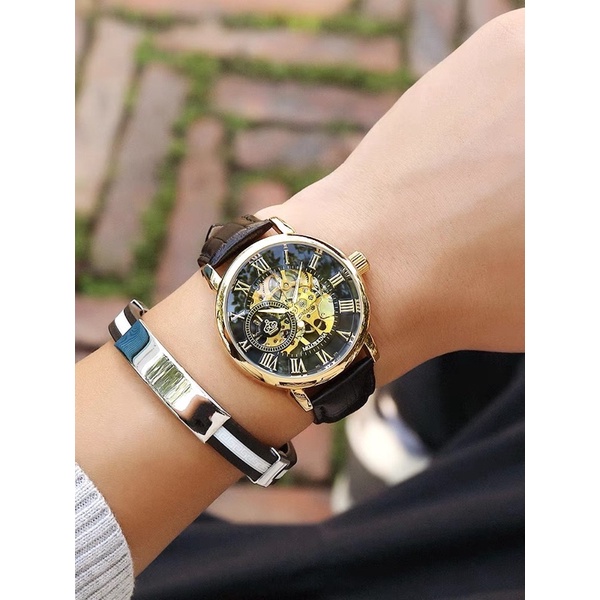 Đồng hồ nam lộ máy Mgorkin dạ quang chống nước mặt kính saphire đồng hồ cơ dây da cá sấu thời trang trẻ trung nam tính | BigBuy360 - bigbuy360.vn