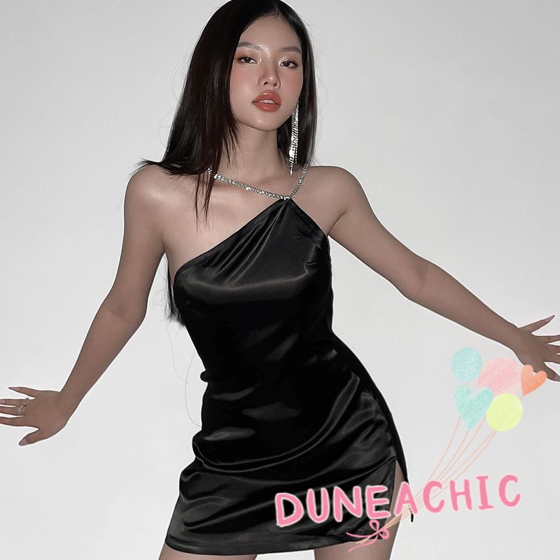 DUNEA Đầm hai dây hở lưng xẻ tà gợi cảm thời trang dành cho nữ