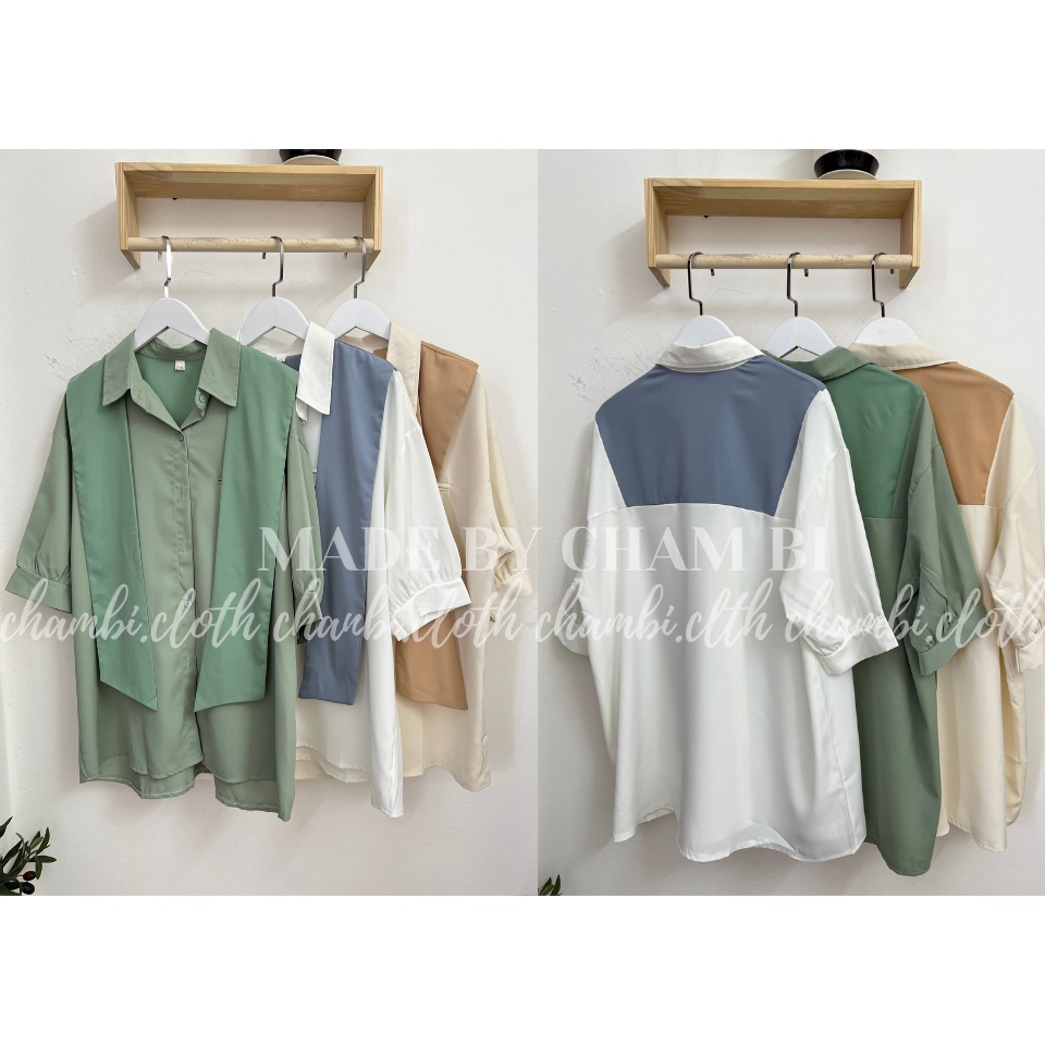 Áo sơ mi style Hàn Quốc A.333, Áo kiểu cộc tay cổ khăn quàng phong cách đơn giản ngọt ngào - Thời trang shop Chấm Bi