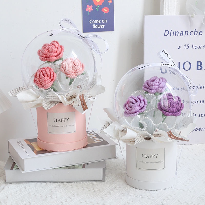 [Không Hoàn Thiện Sản Phẩm] Xô Đựng Hoa Hồng Đan Len Thủ Công Sáng Tạo Làm Quà Sinh Nhật Cho Bạn Gái
