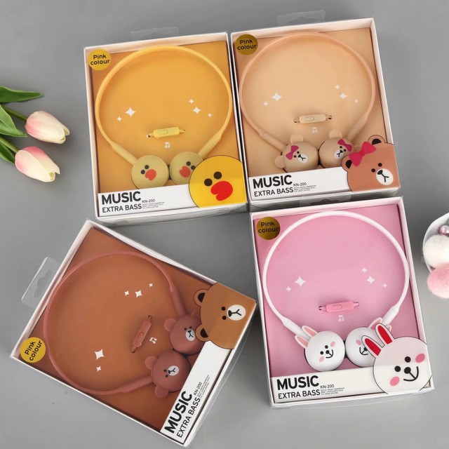 KN-200 Wired Headphones Cartoon Anime Cute Headphones Voice Stereo Surround Wind Earplug