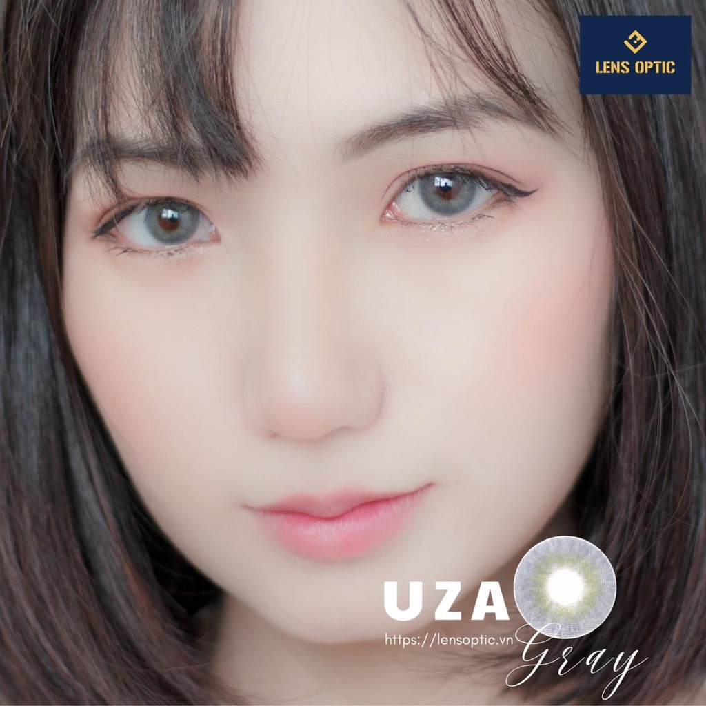 Lens mắt màu xám tây áp tròng Uza gray 14.0mm 6 tháng, kính áp tròng có độ cận -0.00>-6.00- Lens Optic