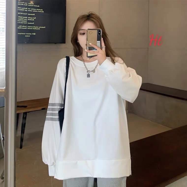 Áo  Sweater 4 vạch kẻ ngang tay phồng form rộng kiểu dáng  ulzzang