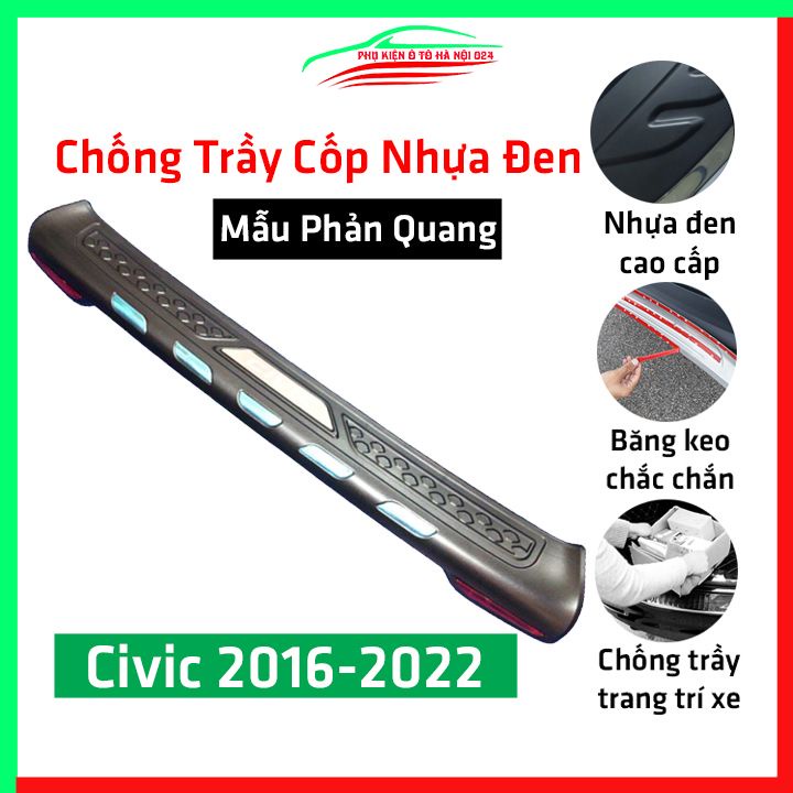 Ốp chống trầy cốp ngoài nhựa đen Civic 2016-2020 Phản Quang hàng loại 1 dán cốp sau chống xước trang trí xe