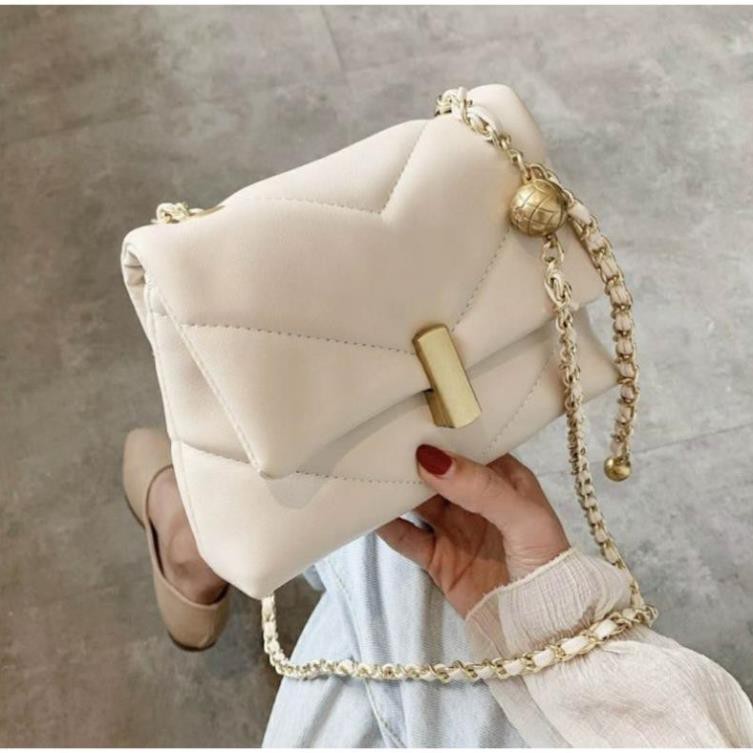 Túi đeo chéo nữ 💖Freeship💖 Túi ví da mềm siêu dễ thương Pu Cao Cấp dây đeo chéo phối dây xích HT016