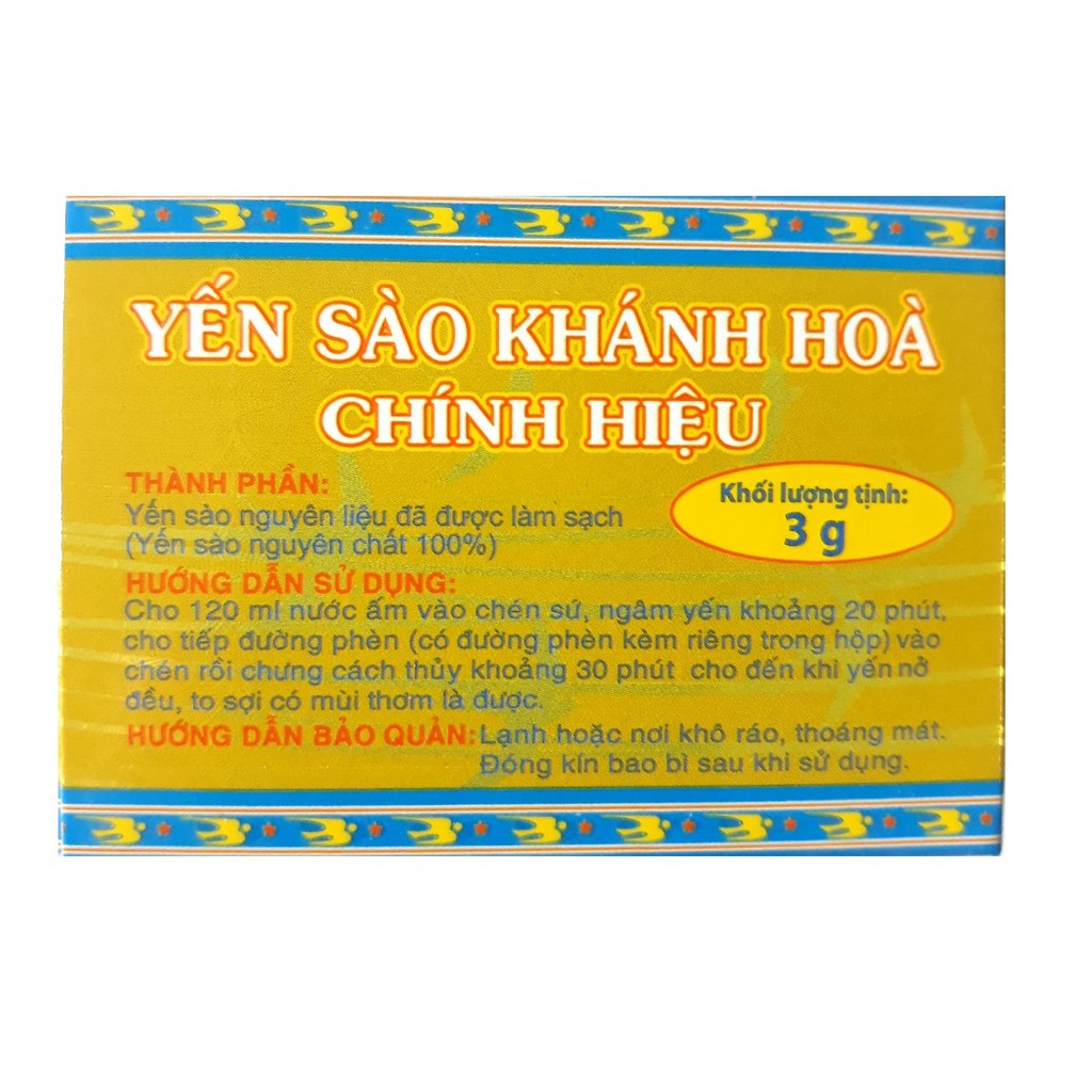 YẾN SÀO KHÁNH HÒA NGUYÊN CHẤT LÀM SẠCH HỘP 3G - 011