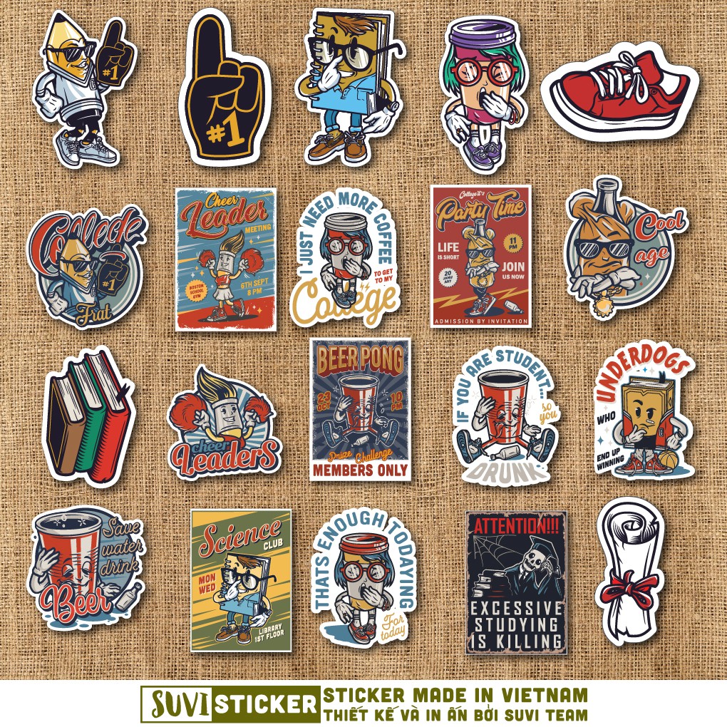 50 Sticker dán điện thoại School chống nước sticker dán laptop, điện thoại, đàn guitar, mũ bảo hiểm. MSP: V06